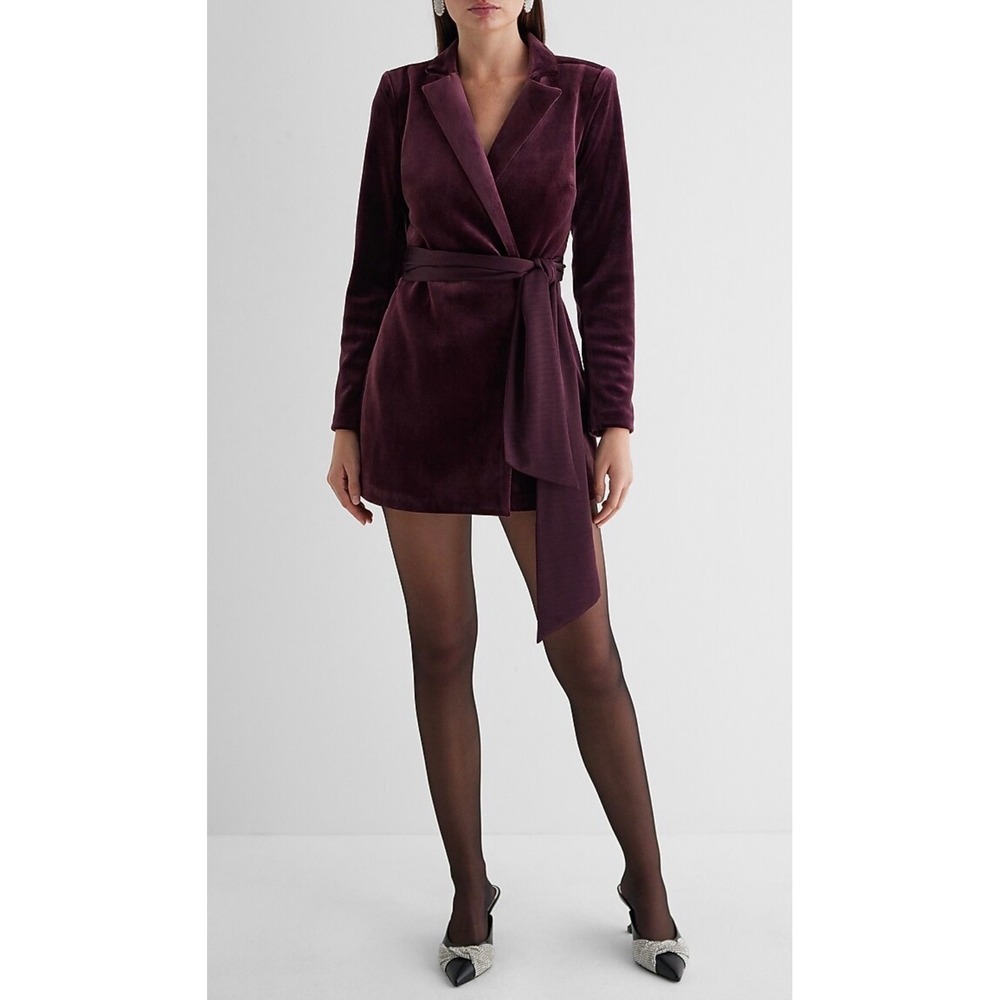 NWT Express Blazer Romper Womens 0 Plum Purple Velvet Open Back Tie Waist